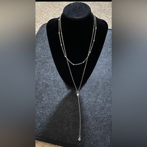 Double layer choker necklace drop crystal pendant